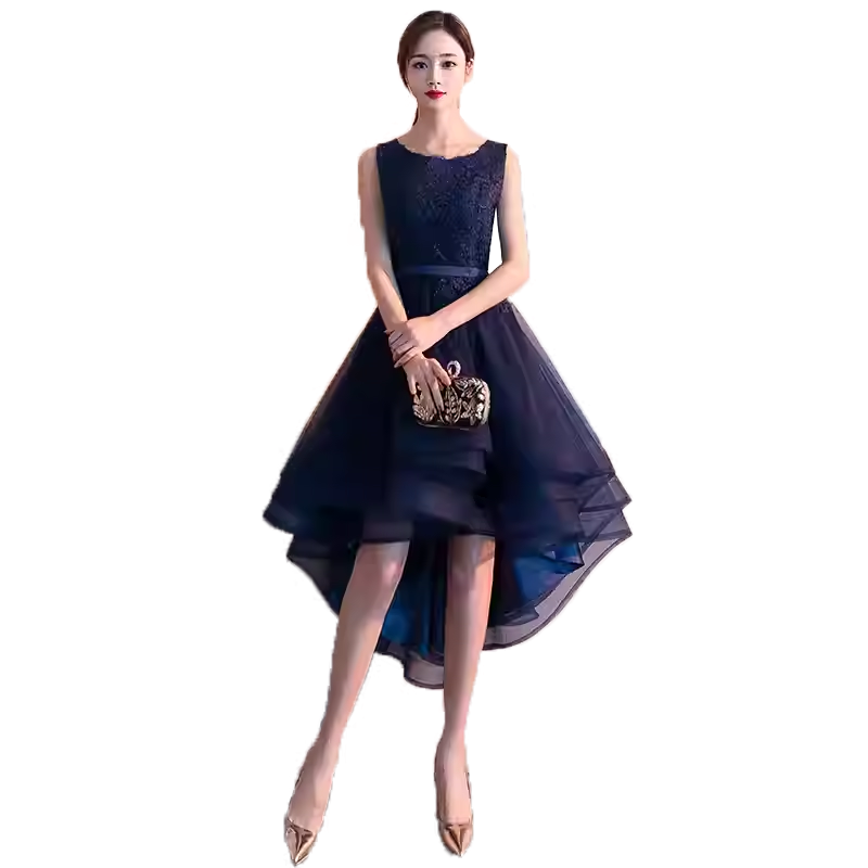 晚礼服2018春夏新款前短后长伴娘服聚会派对小礼服宴会蕾丝连衣裙