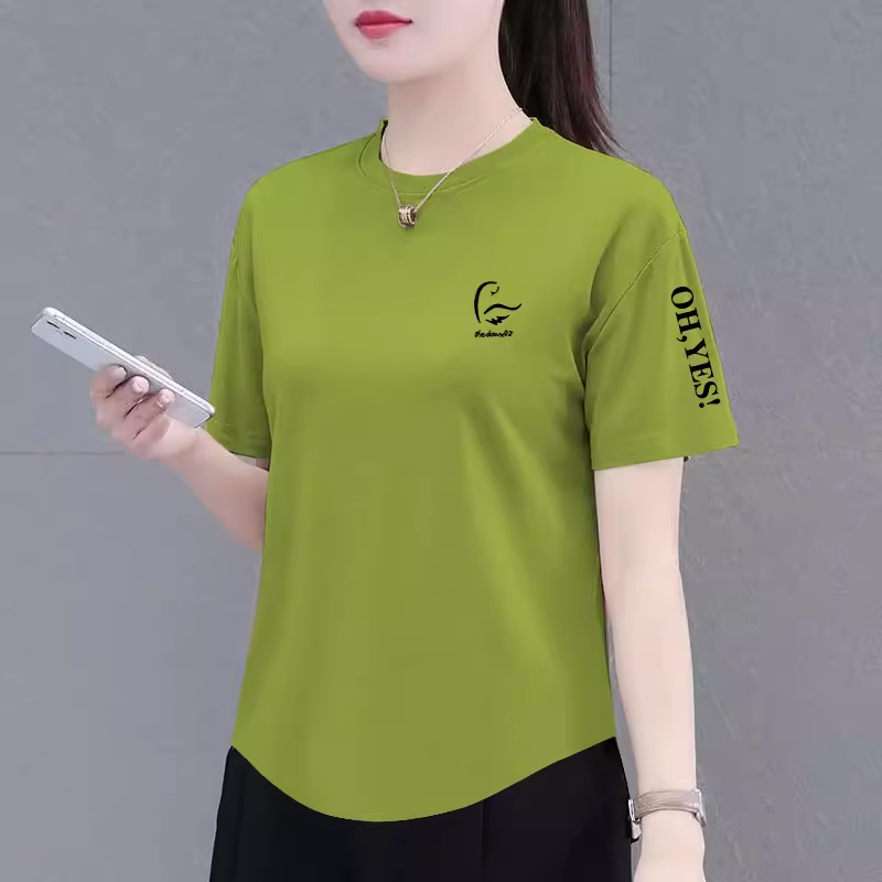春夏新款；韩版宽松大码；休闲七分袖；T恤；女；印花上衣；拼接打底衫